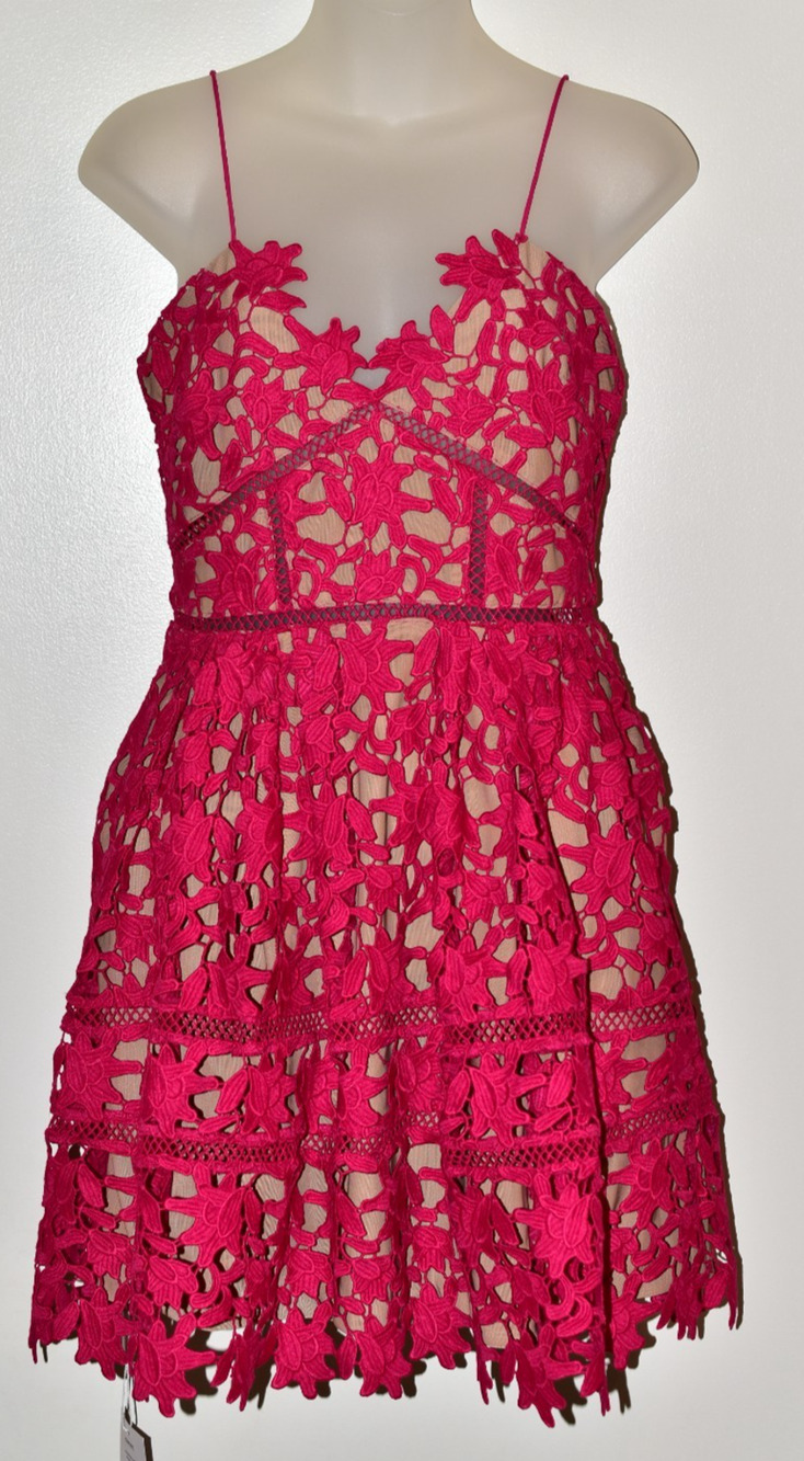 Self-Portrait Azaelea Magenta Pink Fuchsia Floral Lace Mini Dress US 4 UK 8 NWT